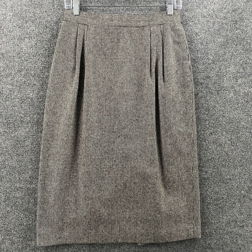Joan Leslie Wool Skirt Womens 10 Black White Midi Pleated Tweed Old Money Office